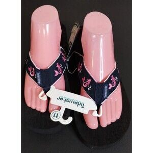Tidewater Embroidered Pink Mermaids Flip Flops - Black/Pink - Sz 11
